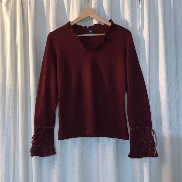 Burgundy Ruffled Top/Sweater - Picture 1 of 3